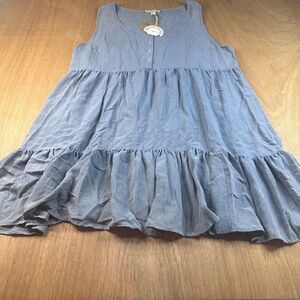 Umgee+ Blue Tiered Babydoll Dress Women’s 1XL Sleeveless Boho Flowy